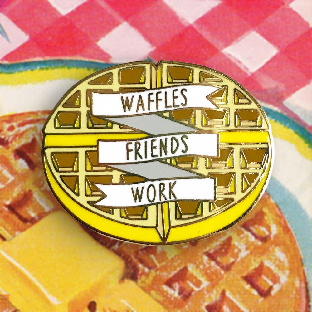 Waffles Friends Work Enamel Pin - Sleepy Mountain
