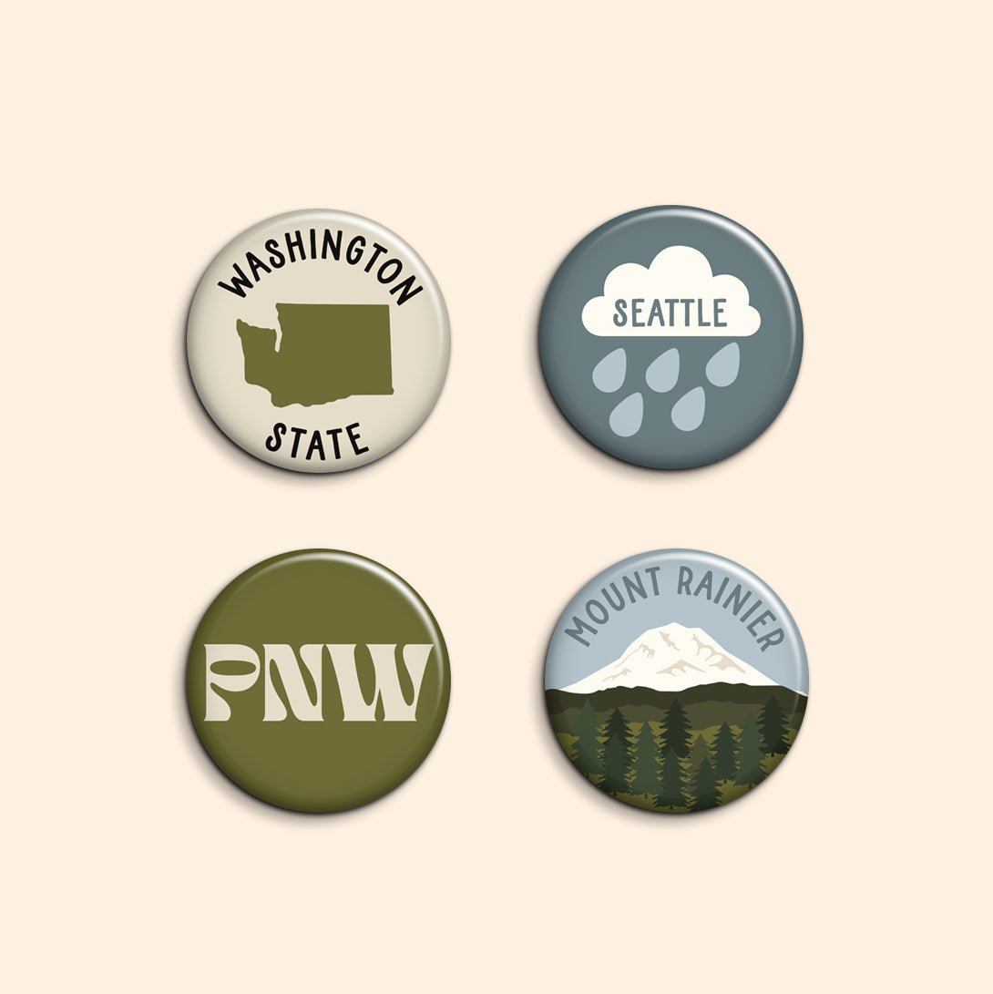 Washington State Set of 4 pinback buttons - Sleepy Mountain