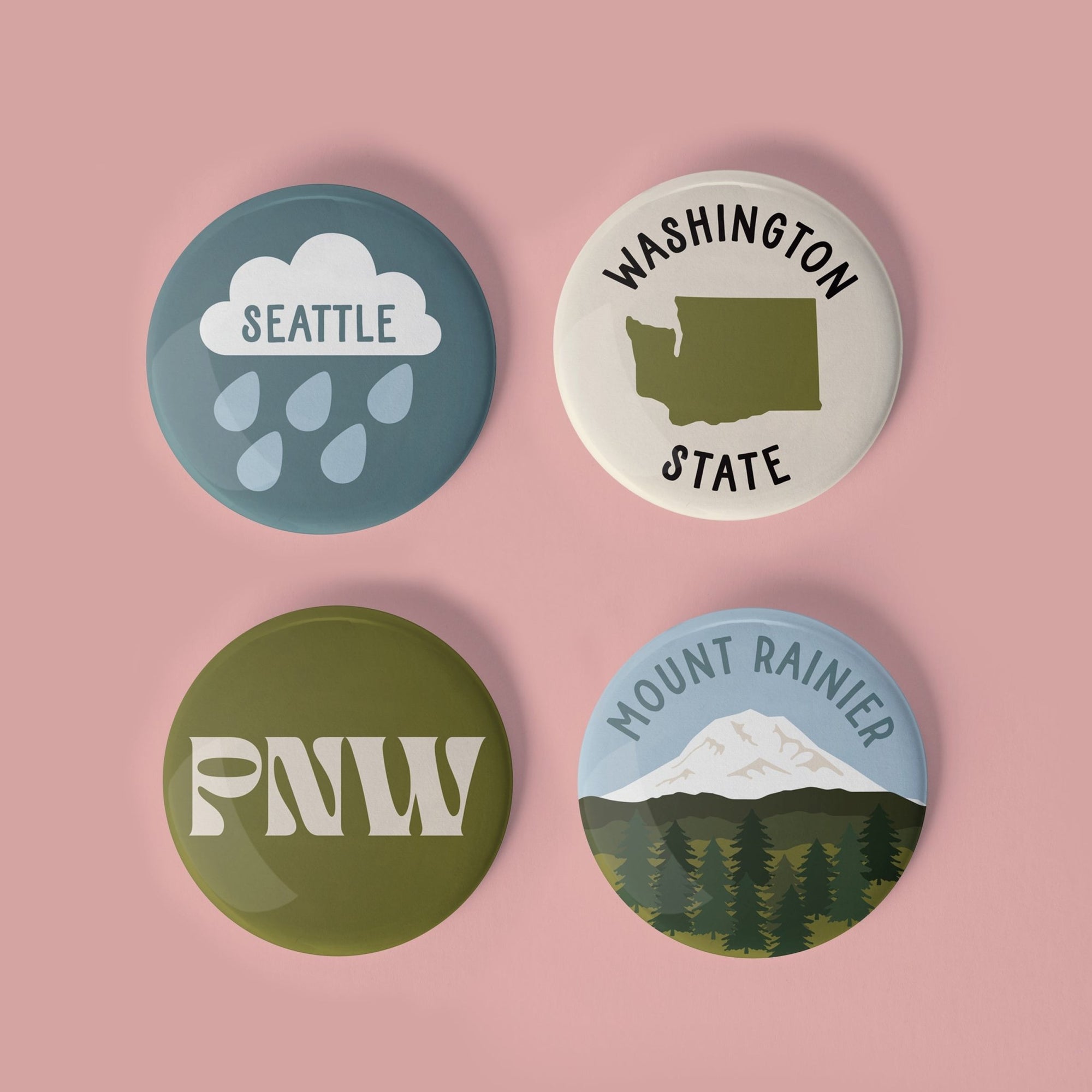 Washington State Set of 4 pinback buttons - Sleepy Mountain
