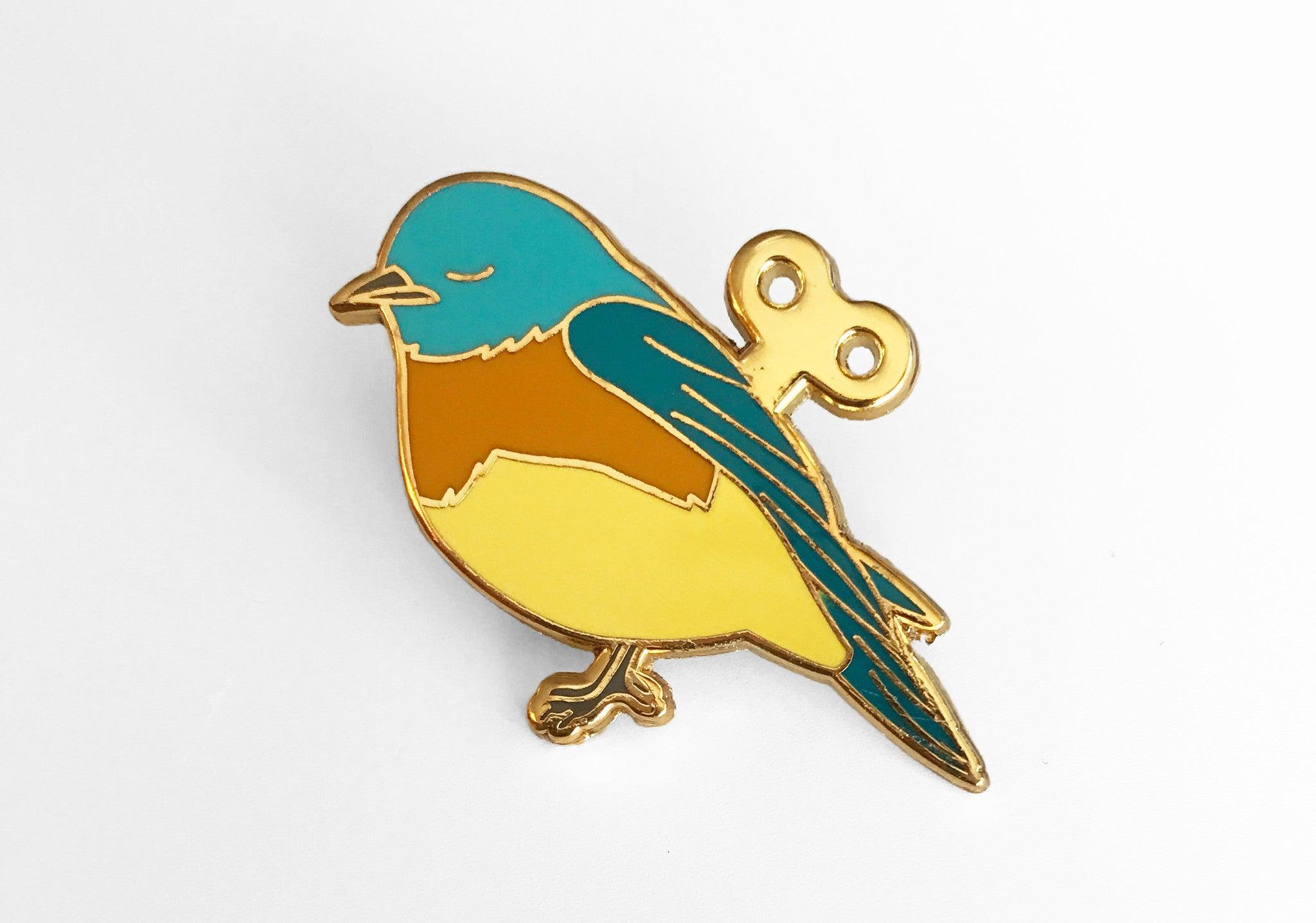 Wind-Up Bird Enamel Pin - Sleepy Mountain
