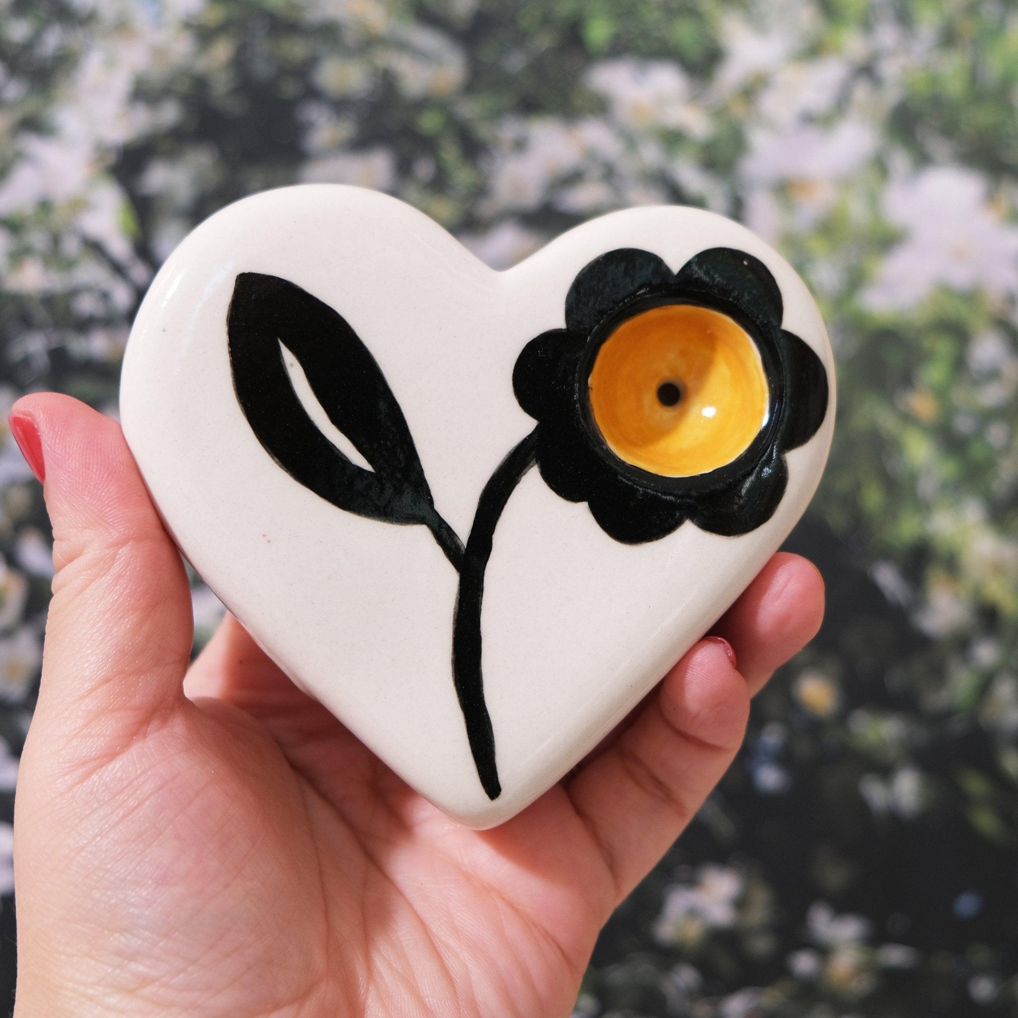 Yellow Flower Porcelain Heart - Sleepy Mountain