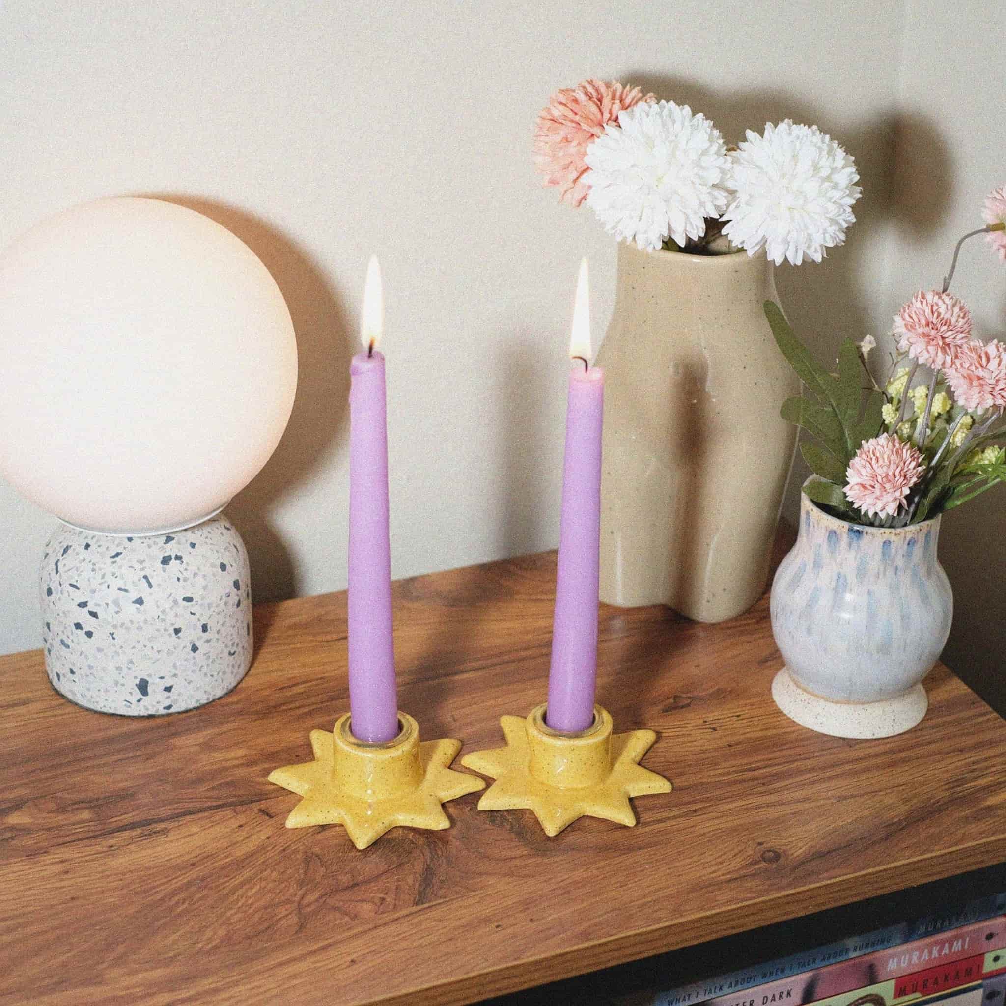 Yellow speckled star shaped candle holder set - Sleepy Mountain