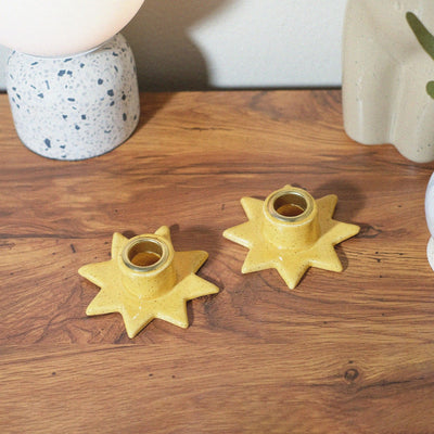 Yellow speckled star shaped candle holder set - Sleepy Mountain