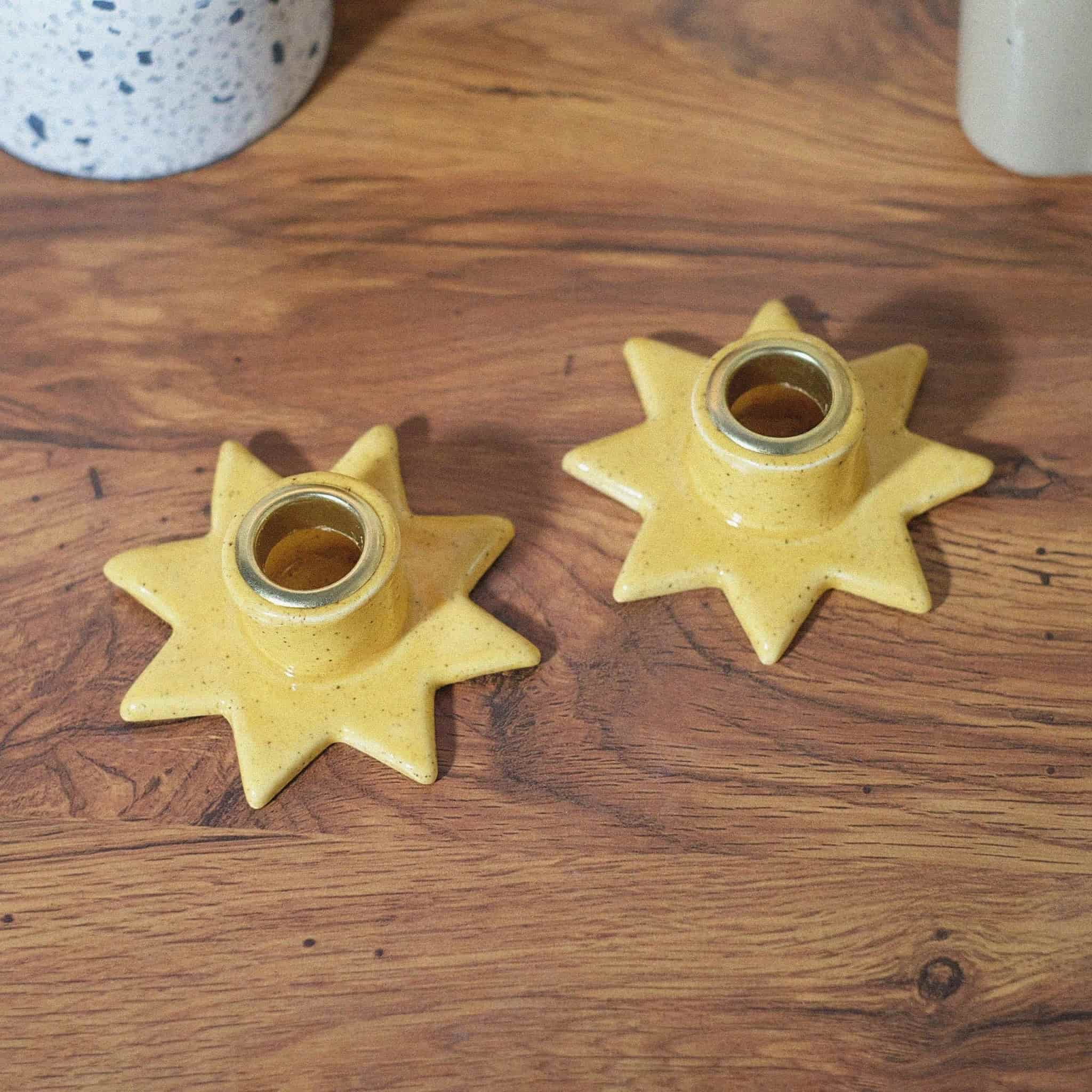 Yellow speckled star shaped candle holder set - Sleepy Mountain
