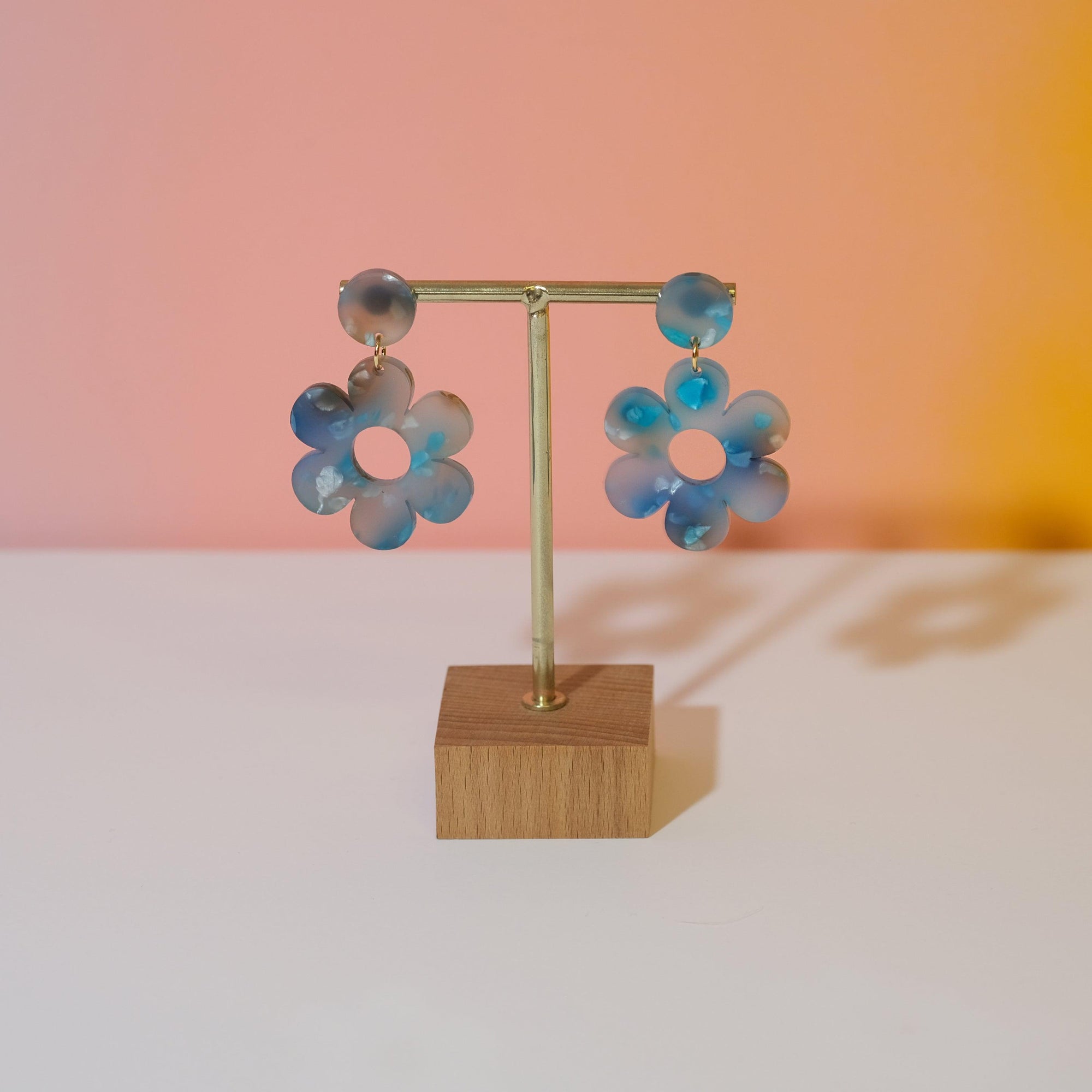 Blue Dream Daisy Acrylic Dangle Earrings - Sleepy Mountain