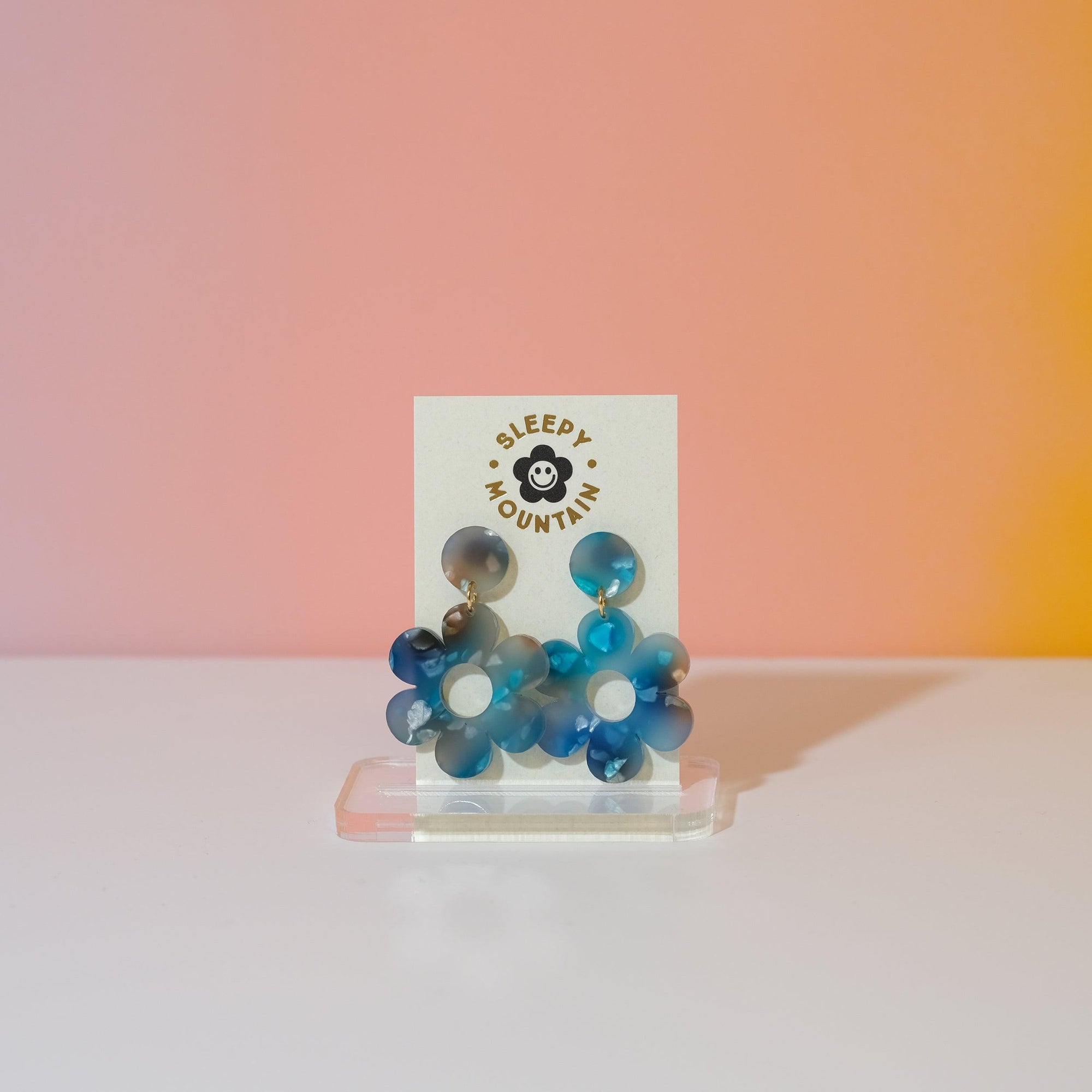 Blue Dream Daisy Acrylic Dangle Earrings - Sleepy Mountain