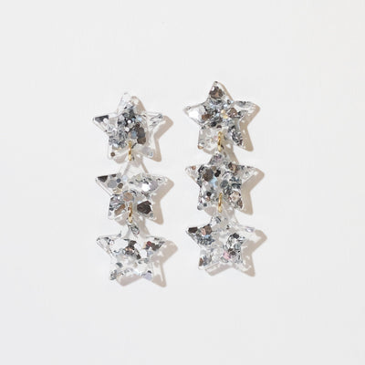 Star Chain Dangle Earrings - Silver Glitter - Sleepy Mountain